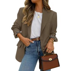 imageZESICA Womens Fall Business Casual Blazers 2025 Long Sleeve Lapel Open Front Button Work Blazer Jackets with PocketsBrown