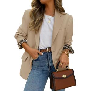 imageZESICA Womens Fall Business Casual Blazers 2025 Long Sleeve Lapel Open Front Button Work Blazer Jackets with PocketsKhaki