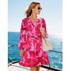 imageZESICA Fall Long Sleeve Floral Dress for Women 2025 Casual V Neck Smocked A Line Flowy Boho Mini Dresses with PocketsRose