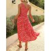 imageZESICA Womens 2025 Bohemian Summer Floral Print One Shoulder Sleeveless Smocked Ruffle Tiered Beach Long Midi DressCherry