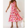 imageZESICA Womens 2025 Bohemian Summer Floral Print One Shoulder Sleeveless Smocked Ruffle Tiered Beach Long Midi DressGeometricpink