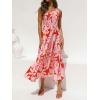 imageZESICA Womens 2025 Bohemian Summer Floral Print One Shoulder Sleeveless Smocked Ruffle Tiered Beach Long Midi DressRed