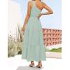 imageZESICA Womens 2025 Bohemian Summer Floral Print One Shoulder Sleeveless Smocked Ruffle Tiered Beach Long Midi DressSage