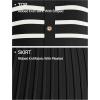 imageZESICA Womens 2025 Casual Striped Midi Dress Crewneck Short Sleeve Button Ribbed Knit Swing Pleated A Line DressesBlack