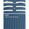 imageZESICA Womens 2025 Casual Striped Midi Dress Crewneck Short Sleeve Button Ribbed Knit Swing Pleated A Line DressesDusty Blue
