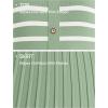 imageZESICA Womens 2025 Casual Striped Midi Dress Crewneck Short Sleeve Button Ribbed Knit Swing Pleated A Line DressesLight Green