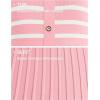 imageZESICA Womens 2025 Casual Striped Midi Dress Crewneck Short Sleeve Button Ribbed Knit Swing Pleated A Line DressesPink