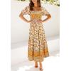 imageZESICA Womens 2025 Summer Boho Floral Print Square Neck Ruffle Swing Beach Long Maxi DressYellow