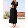 imageZESICA Womens 2025 Summer Boho Midi Dress Short Puff Sleeve Flowy A Line Tiered Beach Vacation Long DressesBlack