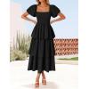 imageZESICA Womens 2025 Summer Boho Midi Dress Short Puff Sleeve Flowy A Line Tiered Beach Vacation Long DressesBlack