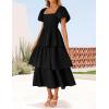 imageZESICA Womens 2025 Summer Boho Midi Dress Short Puff Sleeve Flowy A Line Tiered Beach Vacation Long DressesBlack