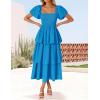 imageZESICA Womens 2025 Summer Boho Midi Dress Short Puff Sleeve Flowy A Line Tiered Beach Vacation Long DressesBlue
