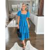 imageZESICA Womens 2025 Summer Boho Midi Dress Short Puff Sleeve Flowy A Line Tiered Beach Vacation Long DressesBlue