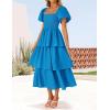 imageZESICA Womens 2025 Summer Boho Midi Dress Short Puff Sleeve Flowy A Line Tiered Beach Vacation Long DressesBlue