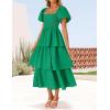 imageZESICA Womens 2025 Summer Boho Midi Dress Short Puff Sleeve Flowy A Line Tiered Beach Vacation Long DressesGreen