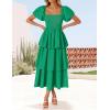 imageZESICA Womens 2025 Summer Boho Midi Dress Short Puff Sleeve Flowy A Line Tiered Beach Vacation Long DressesGreen