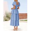 imageZESICA Womens 2025 Summer Boho Midi Dress Short Puff Sleeve Flowy A Line Tiered Beach Vacation Long DressesLight Blue
