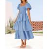 imageZESICA Womens 2025 Summer Boho Midi Dress Short Puff Sleeve Flowy A Line Tiered Beach Vacation Long DressesLight Blue