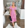 imageZESICA Womens 2025 Summer Boho Midi Dress Short Puff Sleeve Flowy A Line Tiered Beach Vacation Long DressesPink
