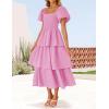 imageZESICA Womens 2025 Summer Boho Midi Dress Short Puff Sleeve Flowy A Line Tiered Beach Vacation Long DressesPink