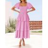 imageZESICA Womens 2025 Summer Boho Midi Dress Short Puff Sleeve Flowy A Line Tiered Beach Vacation Long DressesPink