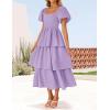 imageZESICA Womens 2025 Summer Boho Midi Dress Short Puff Sleeve Flowy A Line Tiered Beach Vacation Long DressesPurple