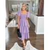 imageZESICA Womens 2025 Summer Boho Midi Dress Short Puff Sleeve Flowy A Line Tiered Beach Vacation Long DressesPurple