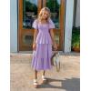 imageZESICA Womens 2025 Summer Boho Midi Dress Short Puff Sleeve Flowy A Line Tiered Beach Vacation Long DressesPurple