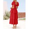 imageZESICA Womens 2025 Summer Boho Midi Dress Short Puff Sleeve Flowy A Line Tiered Beach Vacation Long DressesRed