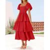 imageZESICA Womens 2025 Summer Boho Midi Dress Short Puff Sleeve Flowy A Line Tiered Beach Vacation Long DressesRed