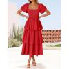 imageZESICA Womens 2025 Summer Boho Midi Dress Short Puff Sleeve Flowy A Line Tiered Beach Vacation Long DressesRed