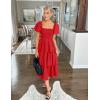 imageZESICA Womens 2025 Summer Boho Midi Dress Short Puff Sleeve Flowy A Line Tiered Beach Vacation Long DressesRed