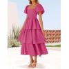 imageZESICA Womens 2025 Summer Boho Midi Dress Short Puff Sleeve Flowy A Line Tiered Beach Vacation Long DressesRose