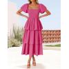 imageZESICA Womens 2025 Summer Boho Midi Dress Short Puff Sleeve Flowy A Line Tiered Beach Vacation Long DressesRose