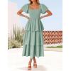 imageZESICA Womens 2025 Summer Boho Midi Dress Short Puff Sleeve Flowy A Line Tiered Beach Vacation Long DressesSage