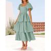 imageZESICA Womens 2025 Summer Boho Midi Dress Short Puff Sleeve Flowy A Line Tiered Beach Vacation Long DressesSage