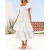 imageZESICA Womens 2025 Summer Boho Midi Dress Short Puff Sleeve Flowy A Line Tiered Beach Vacation Long DressesWhite