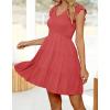 imageZESICA Womens 2025 Summer Casual V Neck Flutter Sleeve Bohemian Ruffle Smocked A Line Swing Mini DressWatermelon