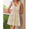 imageZESICA Womens 2025 Summer Casual V Neck Sleeveless Mini Dress Tie Shoulder Tiered Ruffle Swing A Line Short SundressesApricot