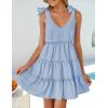 imageZESICA Womens 2025 Summer Casual V Neck Sleeveless Mini Dress Tie Shoulder Tiered Ruffle Swing A Line Short SundressesBlue