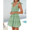 imageZESICA Womens 2025 Summer Casual V Neck Sleeveless Mini Dress Tie Shoulder Tiered Ruffle Swing A Line Short SundressesGreen