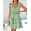 imageZESICA Womens 2025 Summer Casual V Neck Sleeveless Mini Dress Tie Shoulder Tiered Ruffle Swing A Line Short SundressesGreen