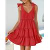 imageZESICA Womens 2025 Summer Casual V Neck Sleeveless Mini Dress Tie Shoulder Tiered Ruffle Swing A Line Short SundressesTomato