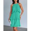 imageZESICA Womens 2025 Summer Halter Dresses Sleeveless Ruffle Tiered Layered Chiffon Pleated A Line Swing Mini DressAqua