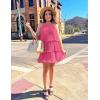 imageZESICA Womens 2025 Summer Halter Dresses Sleeveless Ruffle Tiered Layered Chiffon Pleated A Line Swing Mini DressHot Pink