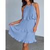 imageZESICA Womens 2025 Summer Halter Dresses Sleeveless Ruffle Tiered Layered Chiffon Pleated A Line Swing Mini DressLight Blue