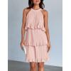 imageZESICA Womens 2025 Summer Halter Dresses Sleeveless Ruffle Tiered Layered Chiffon Pleated A Line Swing Mini DressPink
