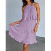 imageZESICA Womens 2025 Summer Halter Dresses Sleeveless Ruffle Tiered Layered Chiffon Pleated A Line Swing Mini DressPurple