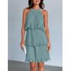 imageZESICA Womens 2025 Summer Halter Dresses Sleeveless Ruffle Tiered Layered Chiffon Pleated A Line Swing Mini DressSage