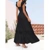 imageZESICA Womens 2025 Summer Lace Strap Sleeveless Square Neck Smocked High Waist Ruffle Hollow Out Flowy A Line Maxi DressBlack